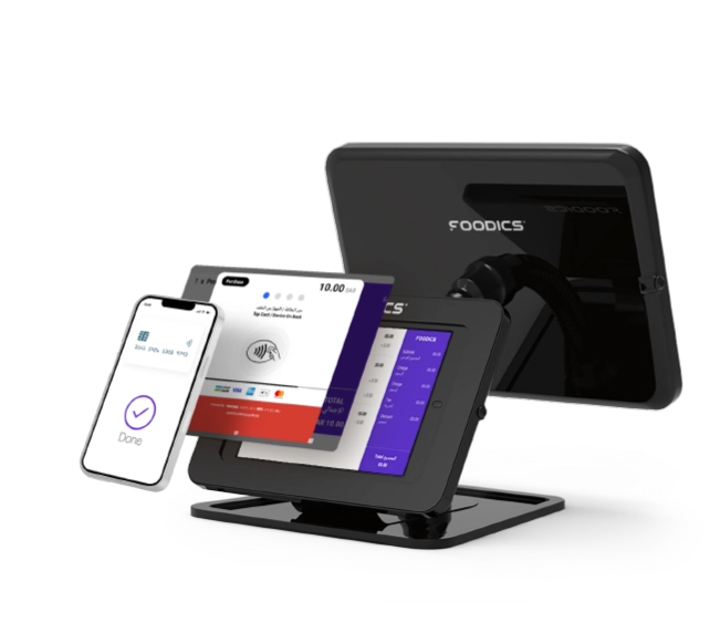 Customer display screen payment with qr code or tap to pay شاشة العملاء